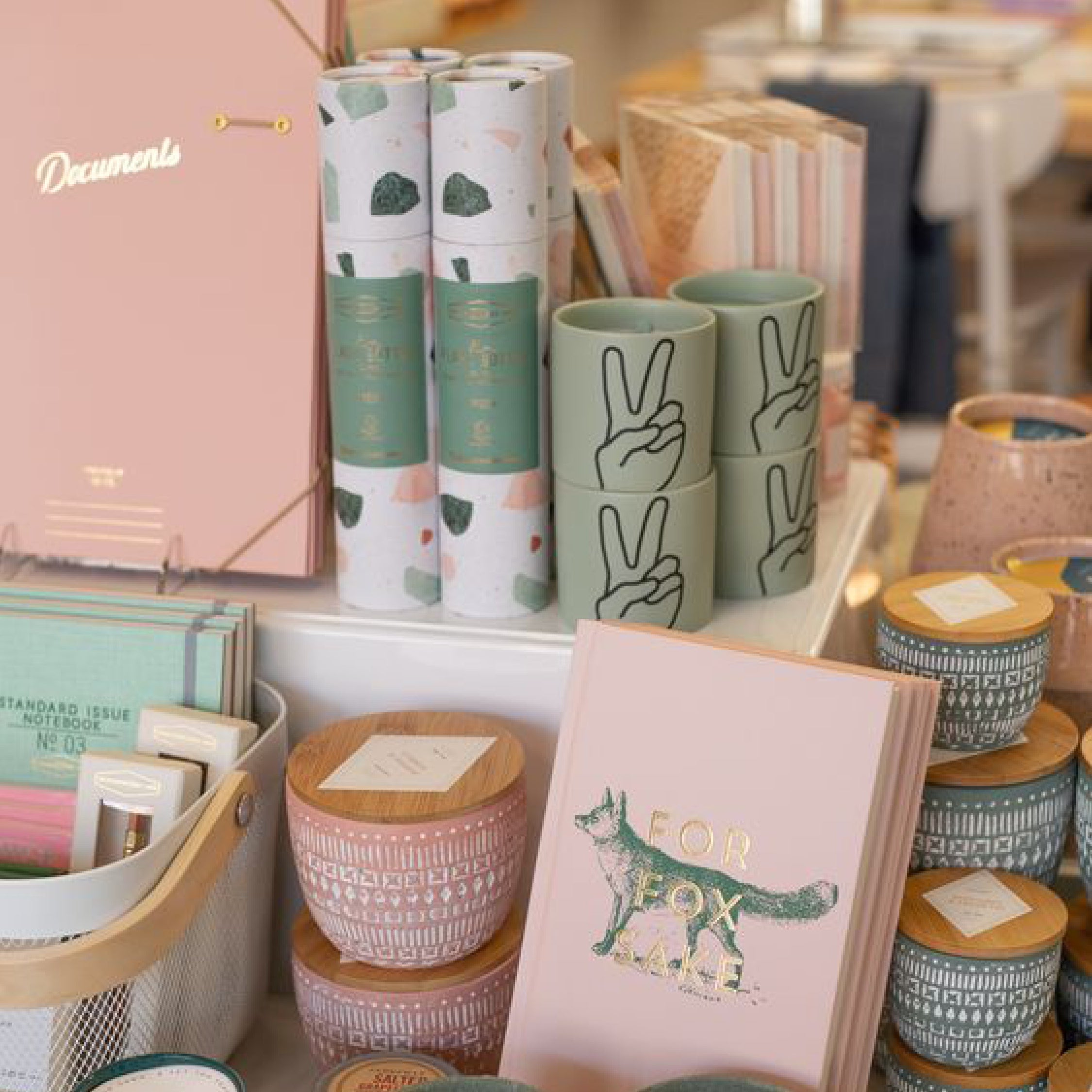Curated bohemian lifestyle gifts featuring candles, journals, home décor, stationery, and elevated boutique accessories styled in a soft feminine aesthetic.